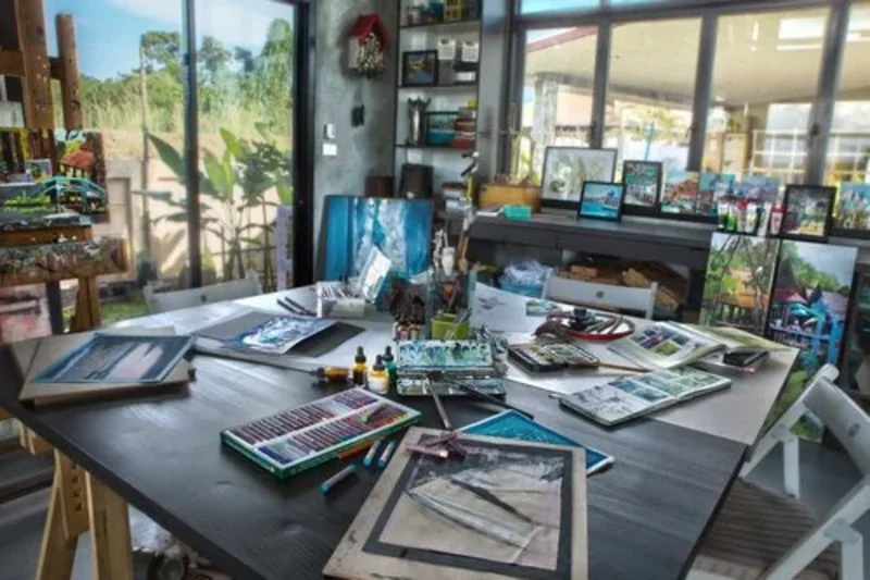 Elsie's art studio workspace